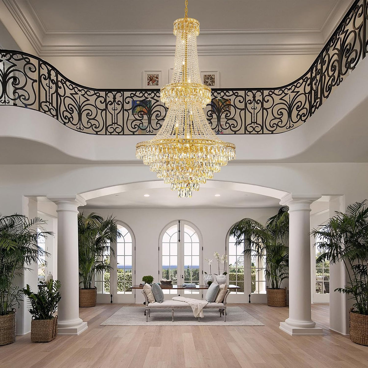 Large Gold Luxury Crystal Chandeliers 26 Lights Modern Chandelier for High Ceilings Crystal Pendant Light Fixture Foyer Staircase Hallway Entryway Banquet Hall Lobby 63" H x 30.7" D