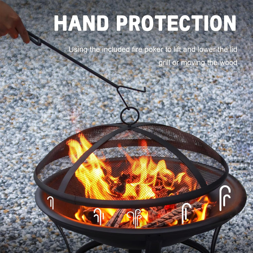Panovue 22 in Firepit for Outside Outdoor Small Fire Pit with Mesh Lid