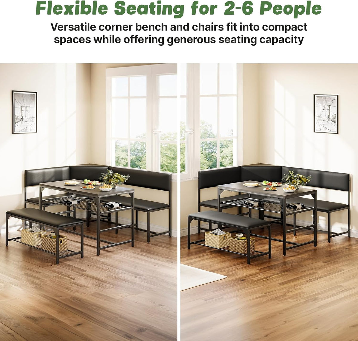 Concho Corner Dining Table Set with Soft Seat, Warm Grey