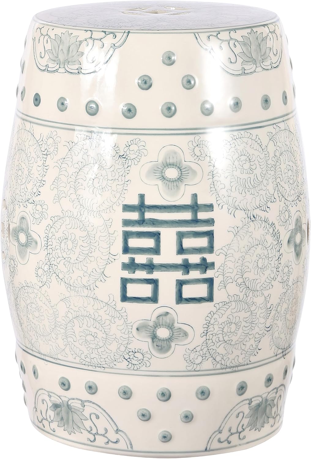 JONATHAN Y Double Happiness Ceramic Garden Stool 18" Table, Gray Blue/White