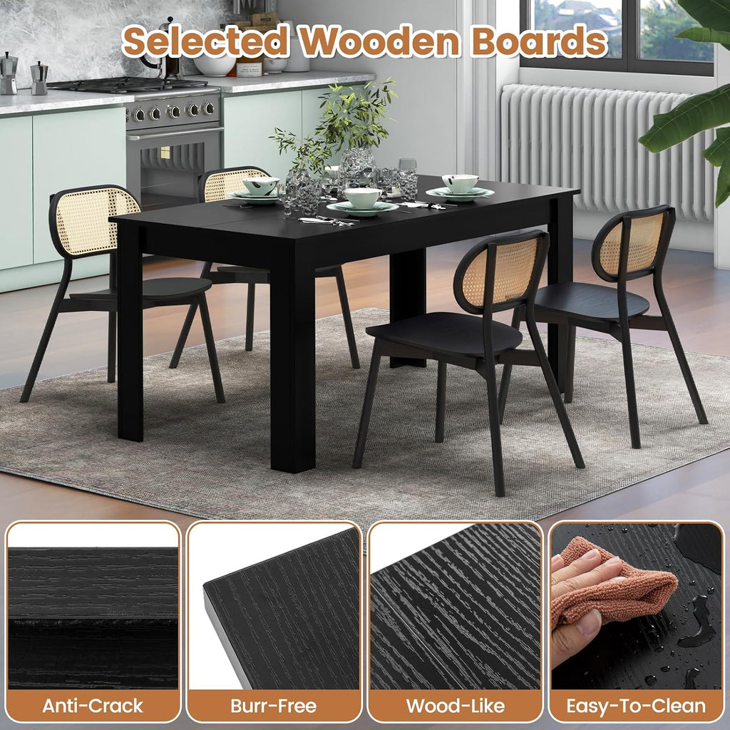 GIANTEX Dining Table for 4-6, 63" Large Rectangular Kitchen Table, Black