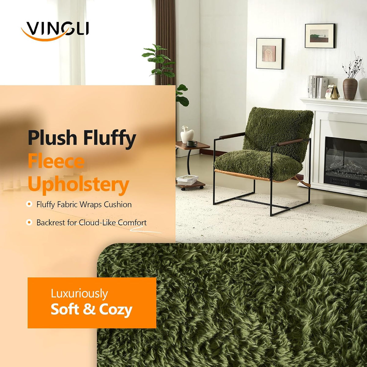 VINGLI 28" Wide Plush Upholstery Sling Modern Accent Chairs Set of 2, Cute Reading Armchair with Removable Seat Cushion & Tan Microfiber Seat Base, Lazy Chair for Bedroom & Lounge,Olive Green