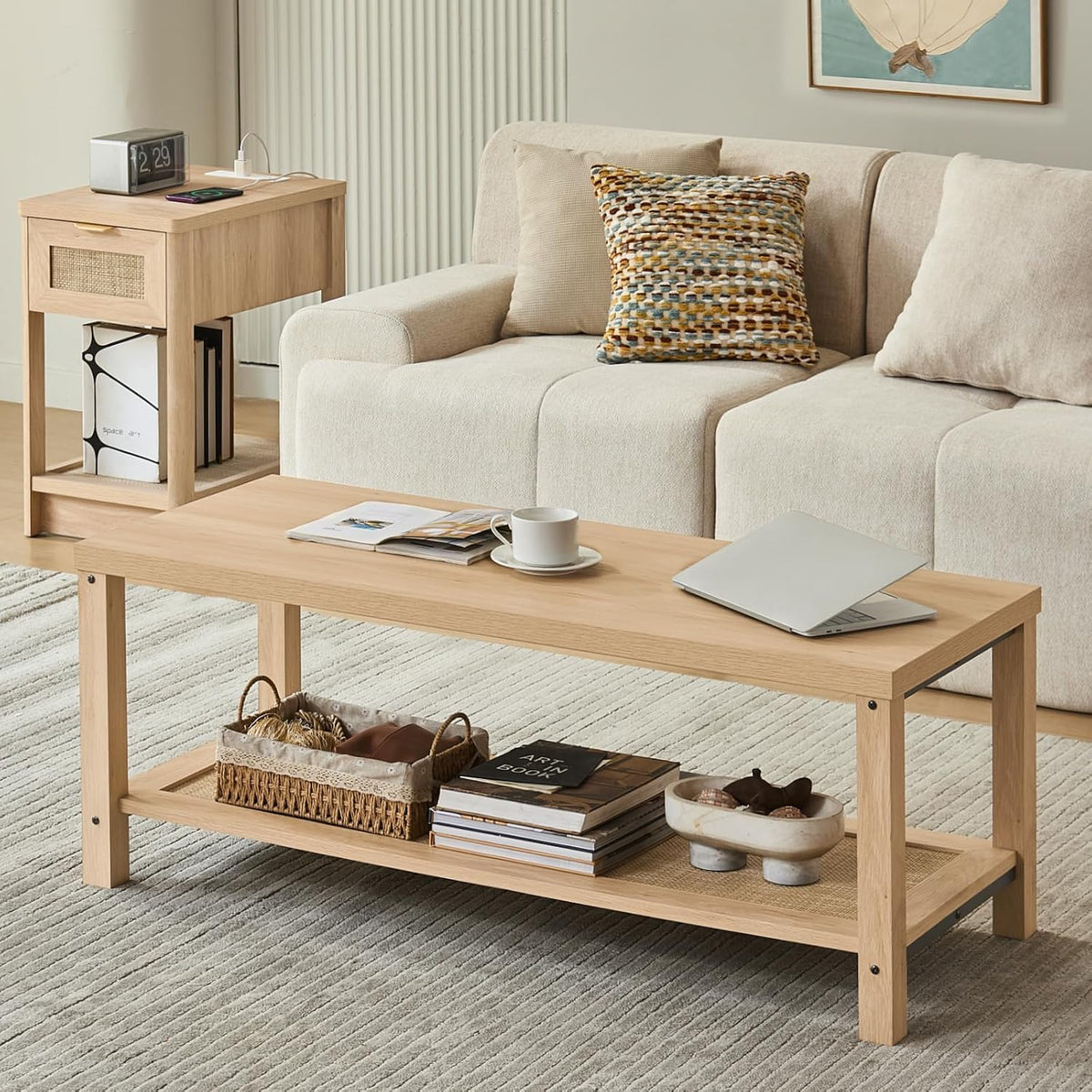 Lerliuo Farmhouse Coffee Tables for Living Room, Natural