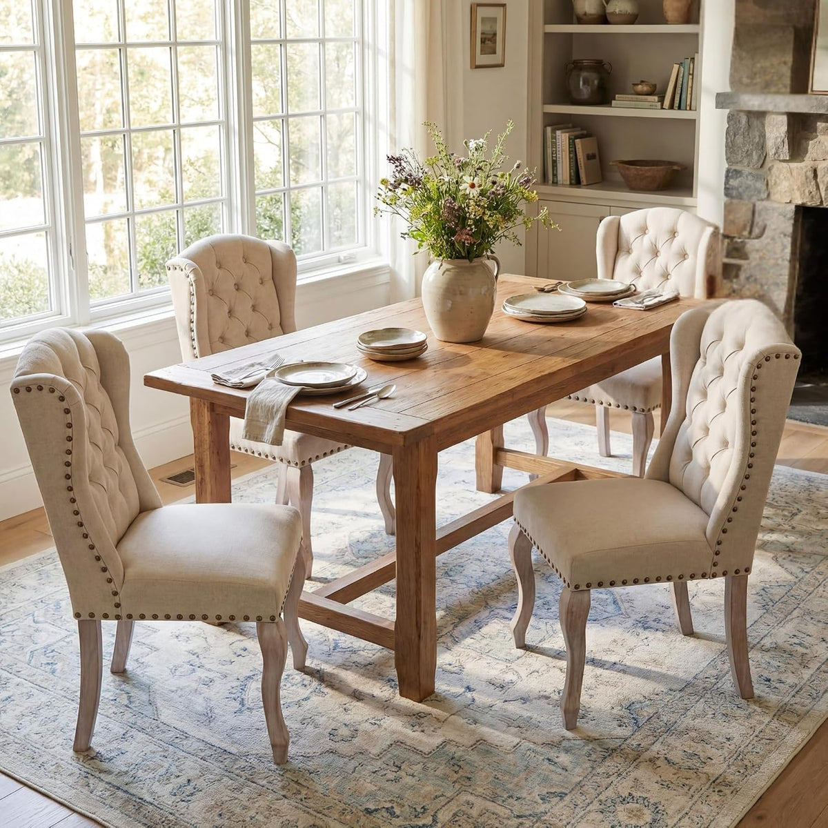 chairus Tufted Upholstered Parsons Dining Chairs Set of 6, Beige