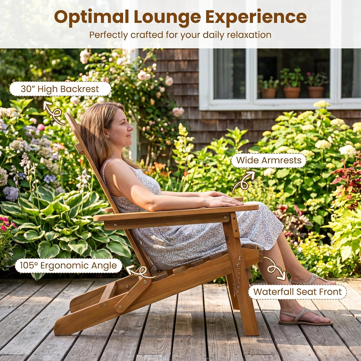 Tangkula Folding Acacia Wood Adirondack Chair, 400 LBS, 1 Pack