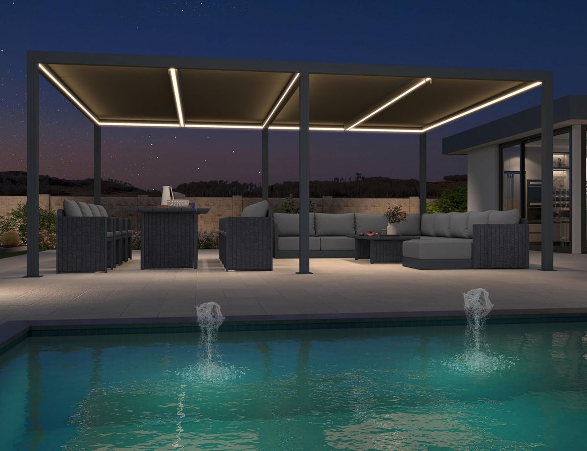 PURPLE LEAF Louvered Pergola 14' x 20' 94AS LED Strip Light Windproof