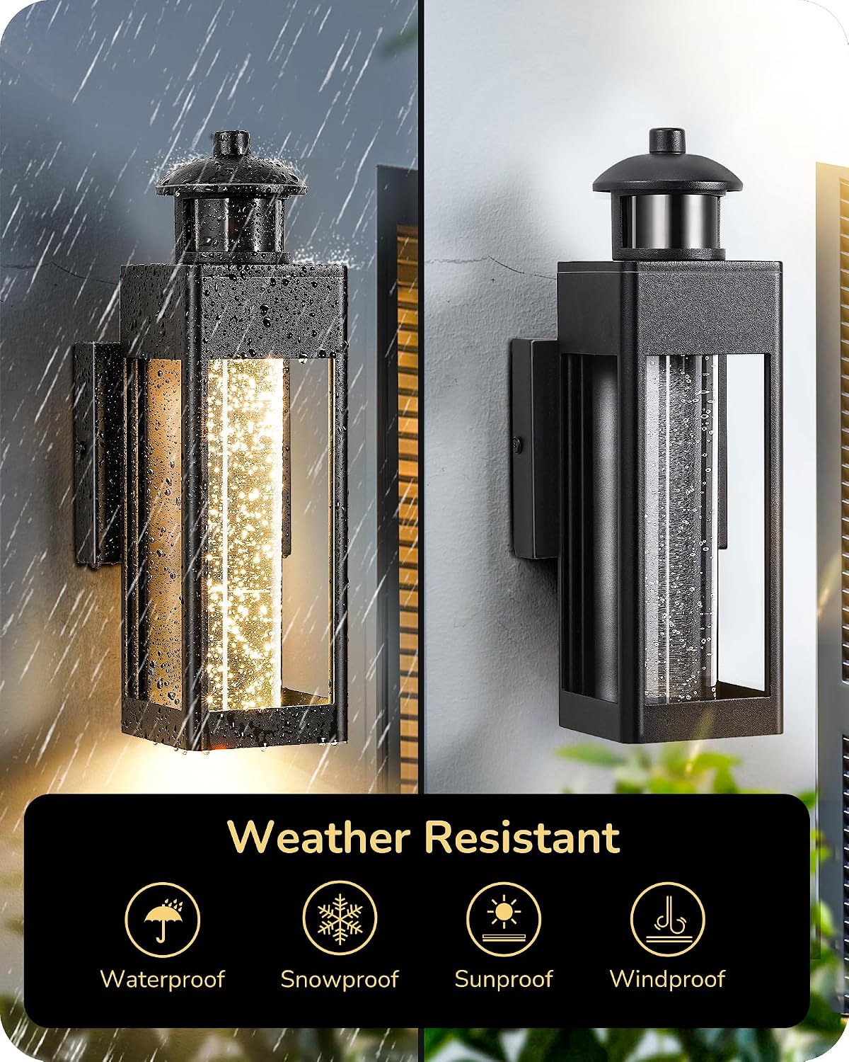 EDISHINE Motion Sensor Dusk to Dawn Outdoor Wall Lights, LED Porch Lights