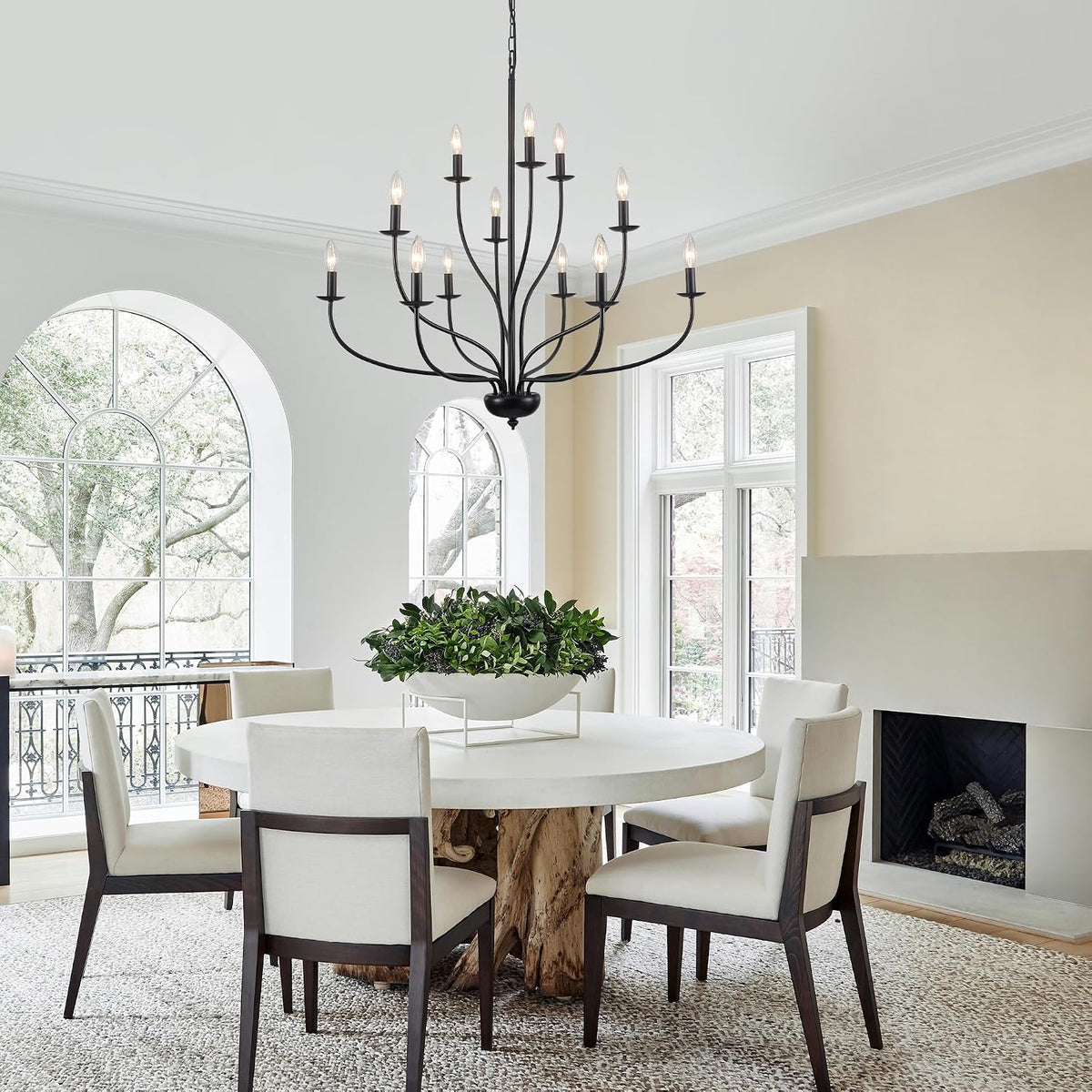 Black Chandelier 12 Light, Large Farmhouse Chandelier for Dining Room