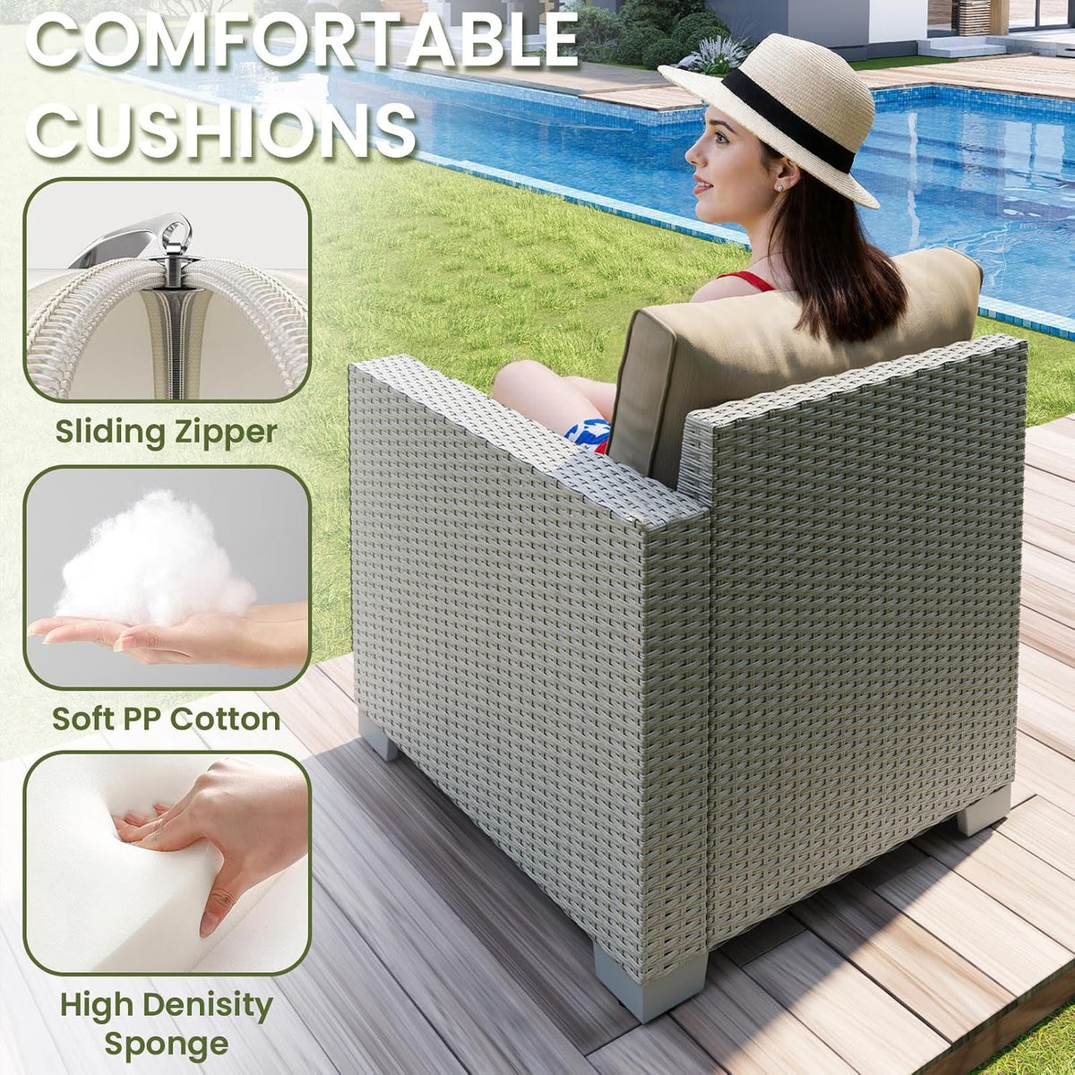 7 Pieces Outdoor Patio Furniture Set, Outdoor Sectional Furniture Set, All-Weather PE Rattan Wicker Sofa with Cushions for Balcony, Deck, Garden