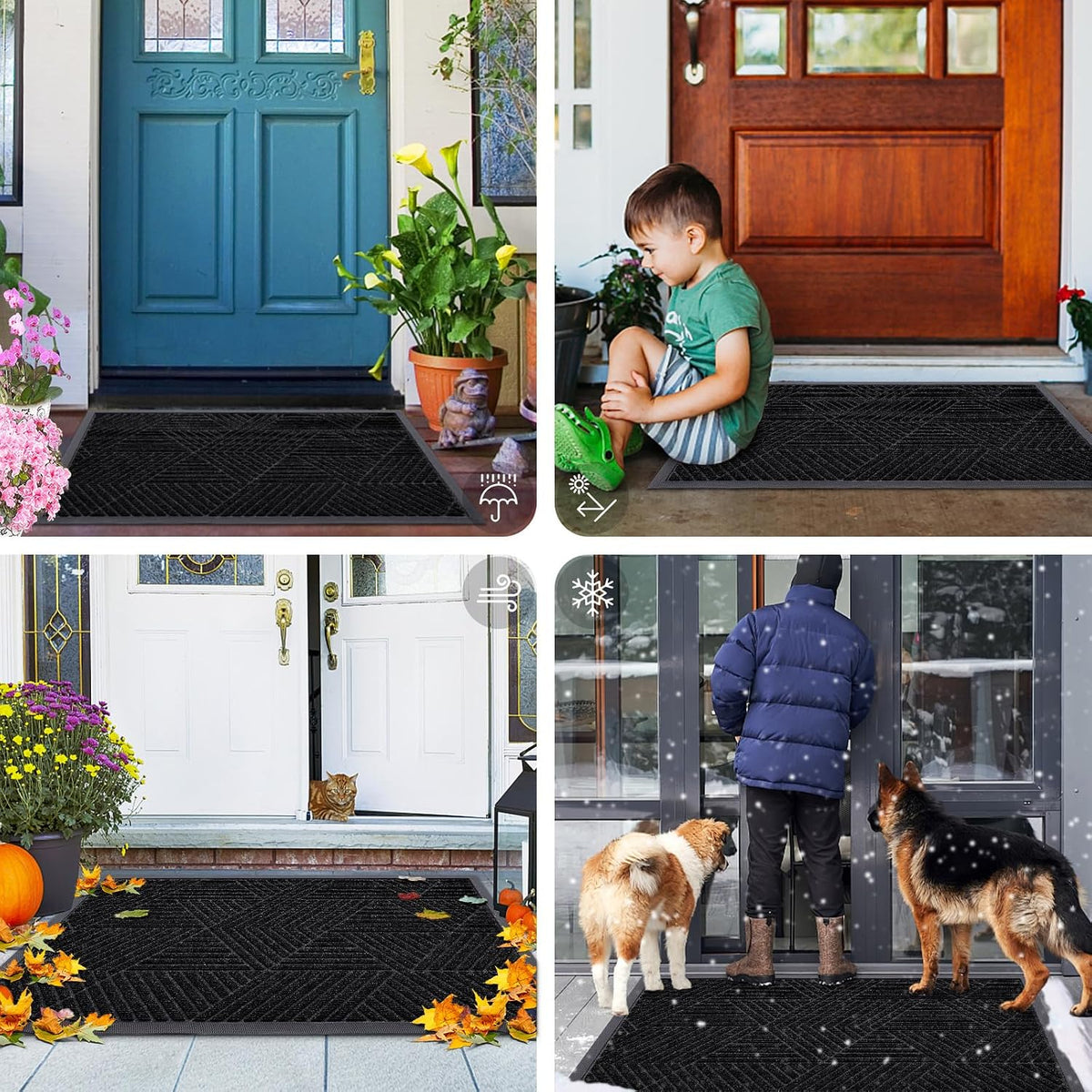 Smiry Front Door Mat Outside Entrance, Low Profile Rubber Doormat, 47x23