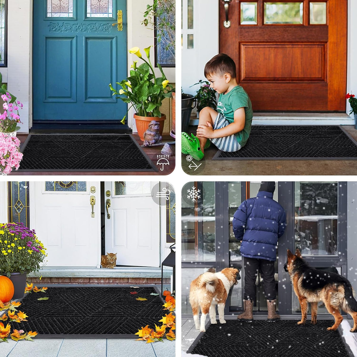 Smiry Front Door Mat Outside Entrance, Low Profile Rubber Doormat, 47x17