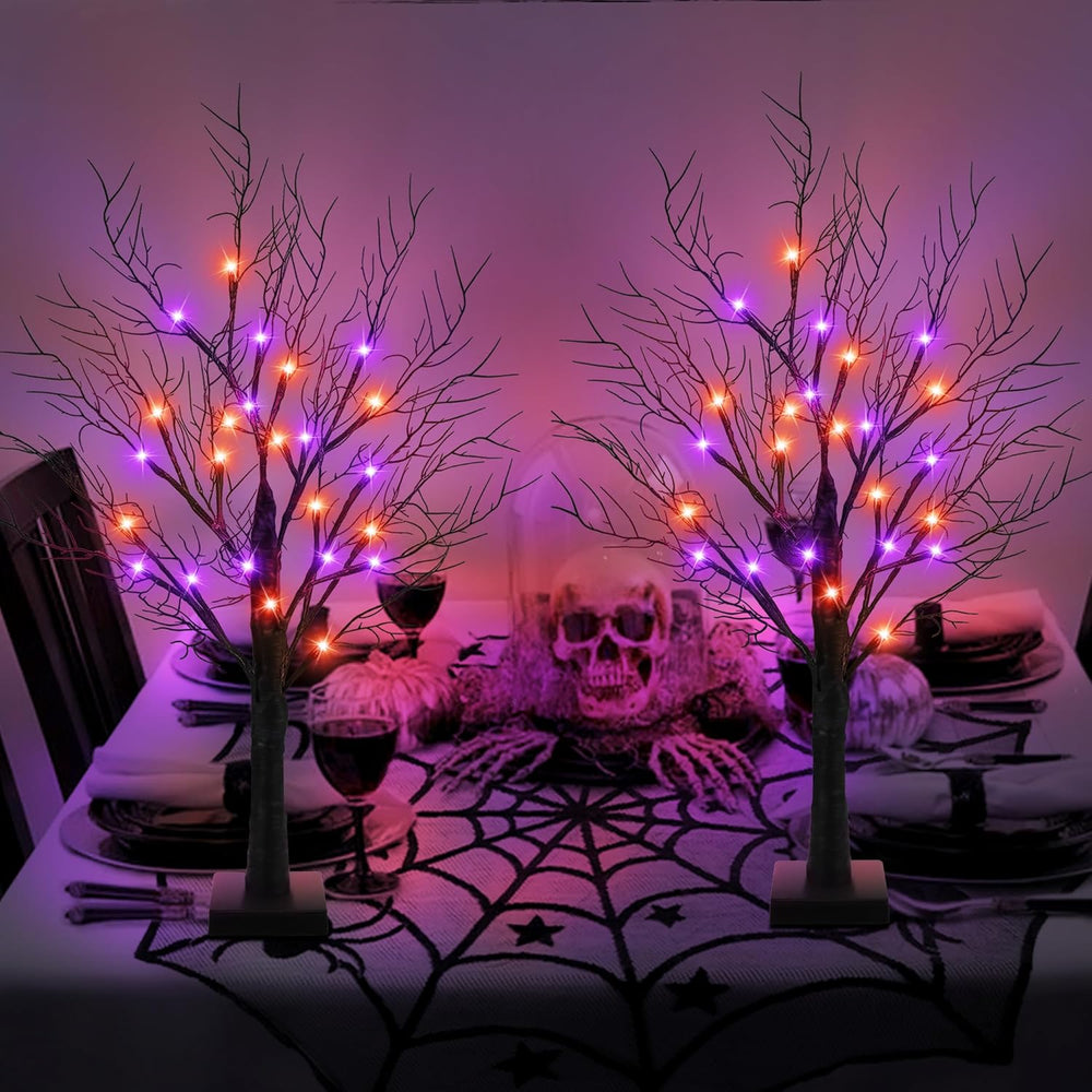 [Timer] 2 Pack Halloween Decorations Indoor, 24 Inch Halloween Tree with 24 O...