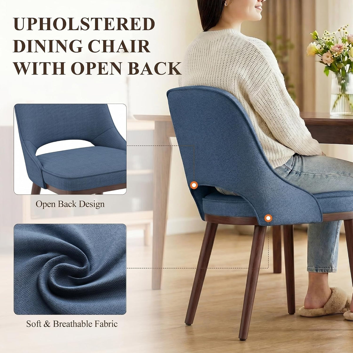 Modern Upholstered Chairs, Curved Open‑Back Fabric Kitchen Chairs(Set of 4)