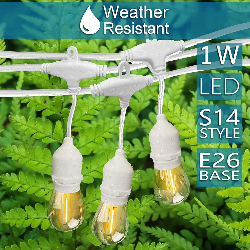 Banord 50FT Outdoor String Lights, S14 Waterproof Patio Lighting, White
