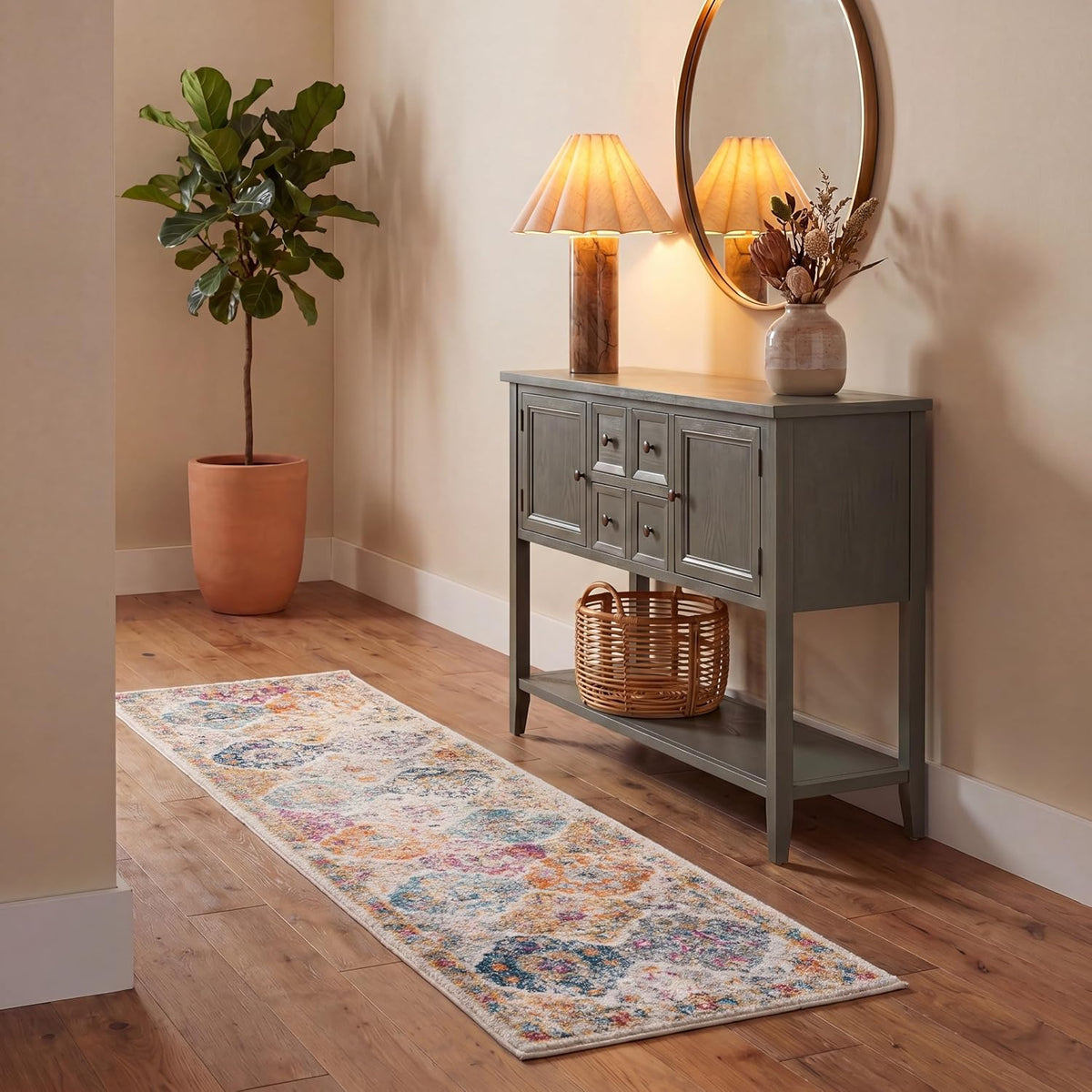 SAFAVIEH Madison Collection Runner Rug - 2'3" x 20', Cream & Multi, Boho Chic Distressed Design, Non-Shedding & Easy Care, Ideal for High Traffic Areas in Living Room, Bedroom (MAD611B)