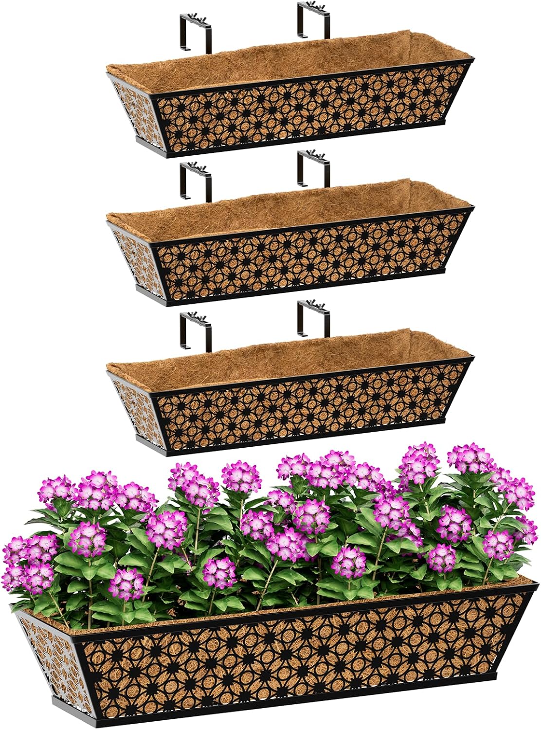 SPECILITE 24" Adjustable Metal Window Railing Planters Boxes, 4 Pack