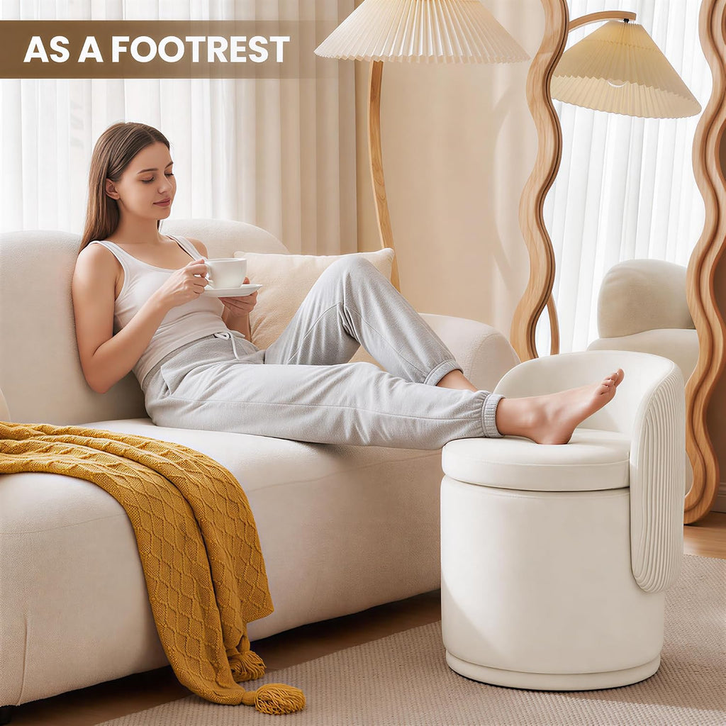 MALOL 360° Swivel Velvet Vanity Chair with Storage, Beige