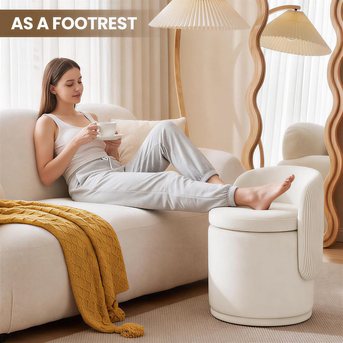 MALOL 360° Swivel Velvet Vanity Chair with Storage, Beige
