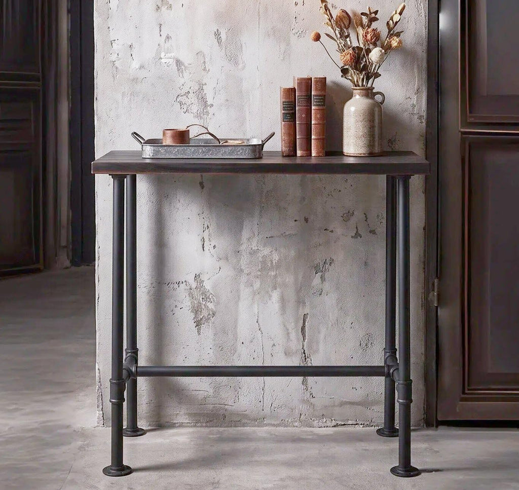 DIY Industrial Design Pipe Dining Table Casual Pub BAR Laptop Table Modern Studio Wood and Metal Rectangular Dining Table homeoffice Desk Breakfast high bar Table Walnut Desktop 47.3" × 23.6"