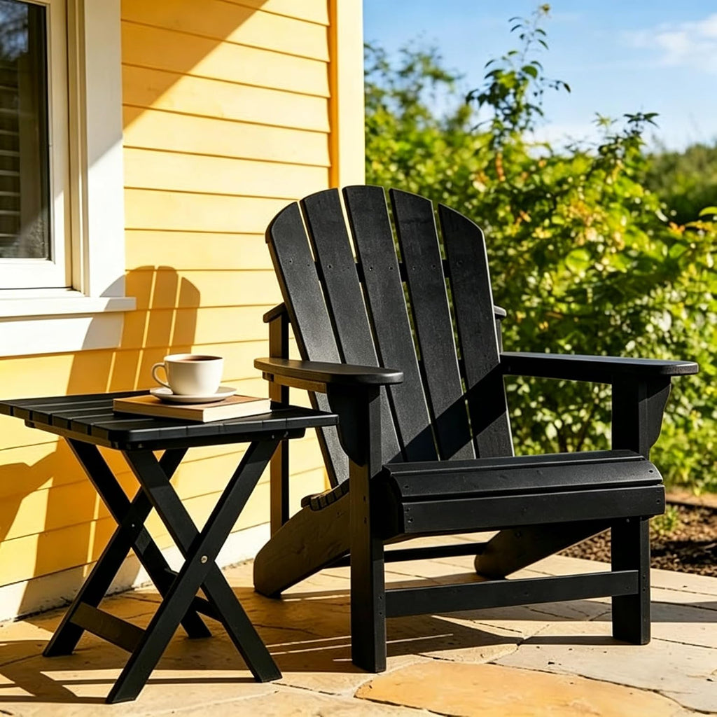 Outdoor Wooden Side Table, Folding Patio End Table Set of 2, Small Square Furniture Table for Adirondack Chair, Balcony, Porch, No Assembly, Black