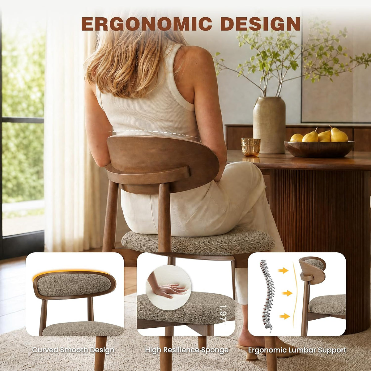 Dining Chairs Set of 6, Upholstered Dining Room Chairs with Solid Wood Legs