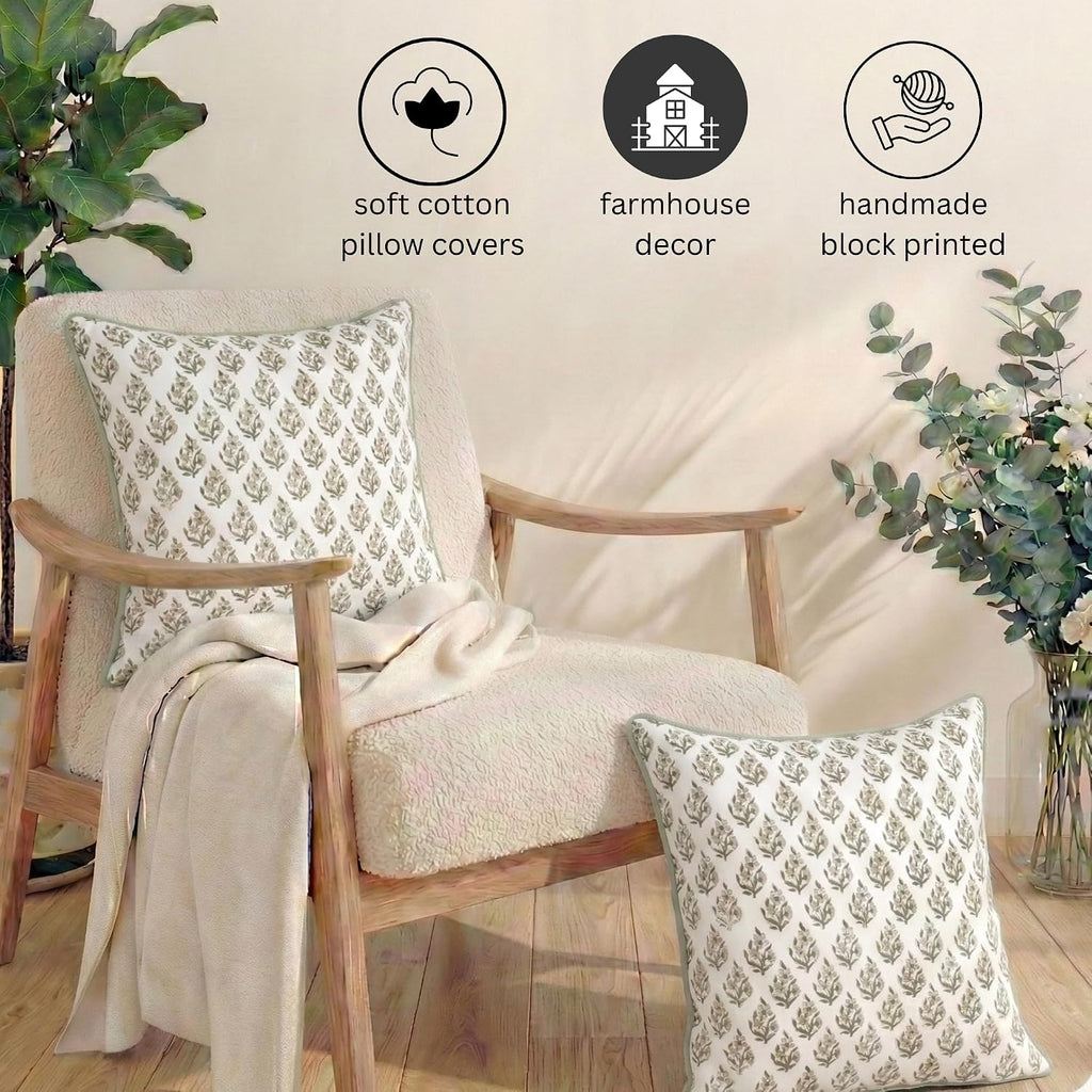 Set of 2 Pillow Covers 20x20 inches Floral Pillow Covers Green Farmhouse Pillow Covers for Living Room Couch Bed Throw Pillow Covers Boho Home Decorative Pillow for Spring Summer