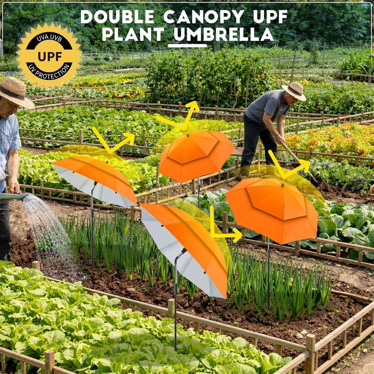 4 Pack 24.9" Double Canopy 47.2" Height Plant Umbrellas for Outdoor Plants, 3D Stakes 360° Adjustable Plant Shades for Outdoor Plants, Garden