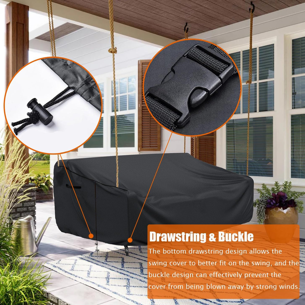 Porch Swing Cover Waterproof Outdoor Hanging Swing Cover Tear resistant All WeatherProof Patio Furniture Covers (Black, 85x45x(32-24)inch) (63x28x(32-24)Inch)