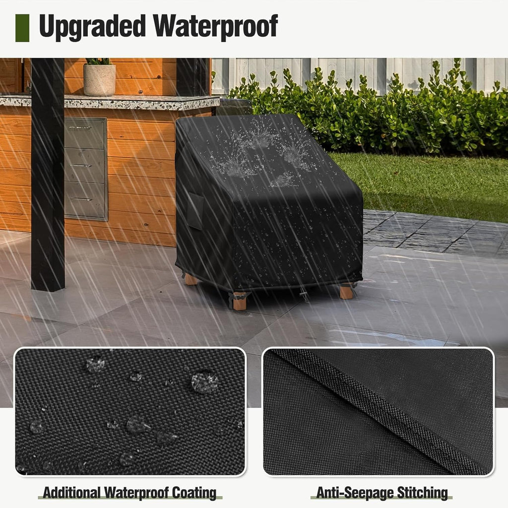 MR. COVER Patio Chair Covers Waterproof, Outdoor Furniture Covers for Rocking Chair, Heavy Duty Anti UV Chair Cover, Fits up to 40"W x 40"D x 35"H, Air Vent and Handles Included,Black, 2 Pack