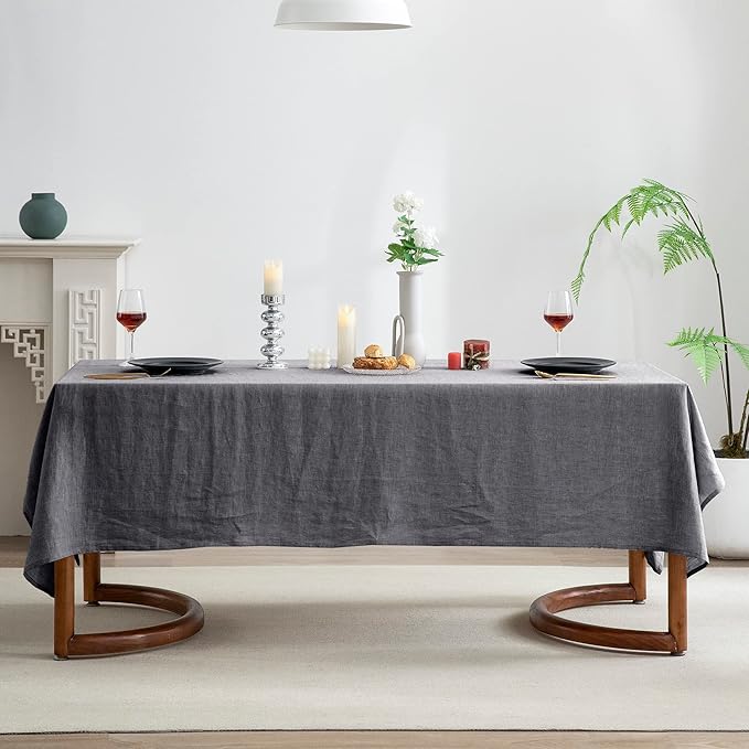 EVERLY 100% Pure Linen Rectangle Tablecloths 60x120Inches for Dining,Buffet Parties,Picnic,Events,Weddings and Restaurants,Decorative Halloween,Thanksgiving Machine Washable Tablecloths-Dark Grey