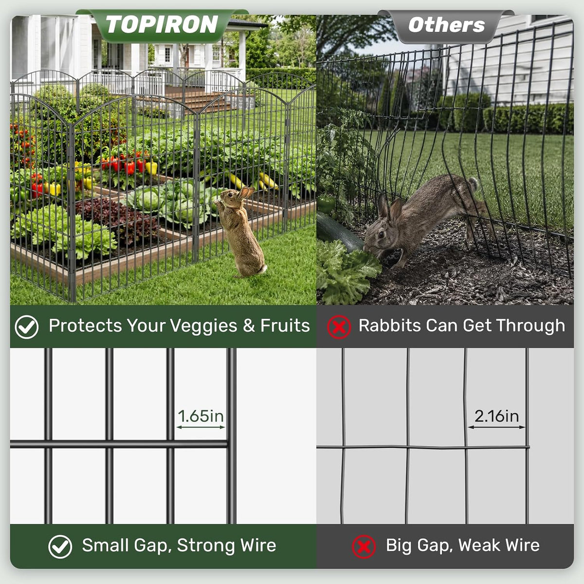3-Layer Garden Fence with Gate 10 Panel 32in H×23ft L