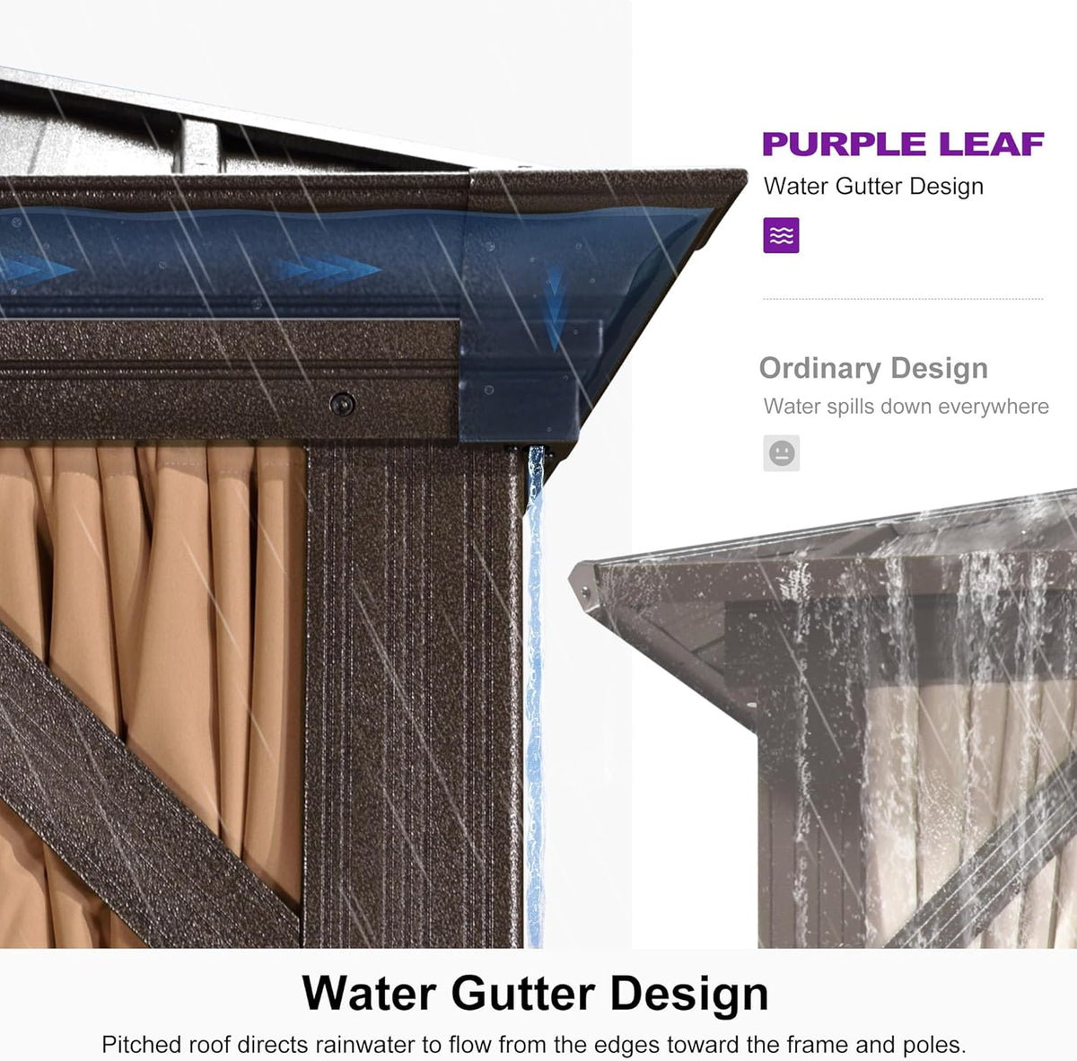 PURPLE LEAF Patio Hardtop Gazebo 14' x 24' Bronze Frame Double Roof Khaki