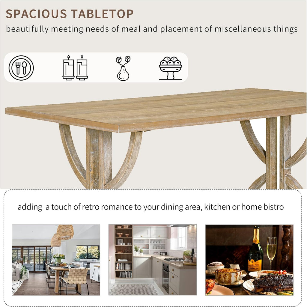 Merax 6-Piece Solid Wood Dining Table Set for 6, Wood Rectangular Kitchen Table Set with 4 Upholstered Chairs & 1 Bench for Dining Room & Kitchen, Natural Wood Wash