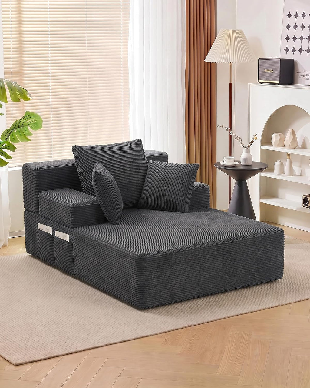 79.5" Oversized Boneless Chaise Lounge, Chaise Lounge Chair Indoor, Black