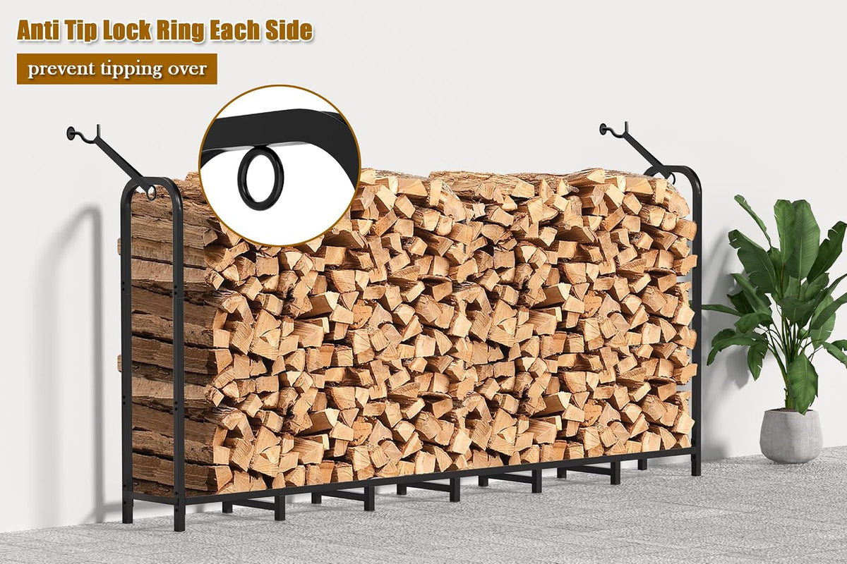 Gtongoko 8FT Firewood Rack Outdoor Heavy Duty Log Holder Wood Storage