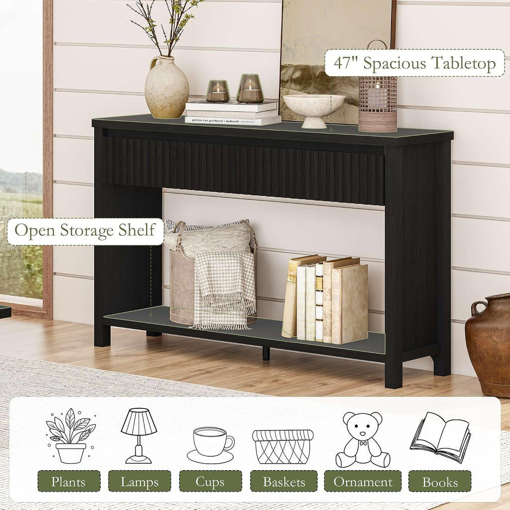 BON AUGURE Black Console Table for Entryway, 47" Entryway Table with Drawer