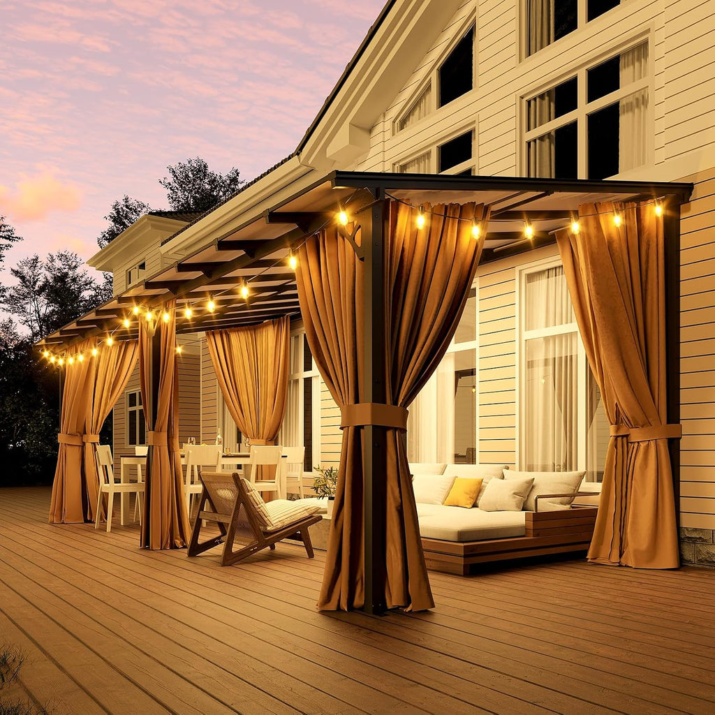 10'x20' Lean to Gazebo Pergola with Mosquito Net and Curtains
