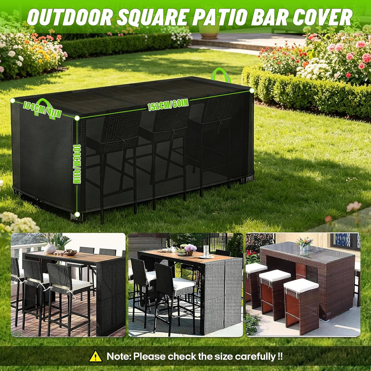 7 piece waterproof patio bar set cover, 60x41x41in, close-up detail