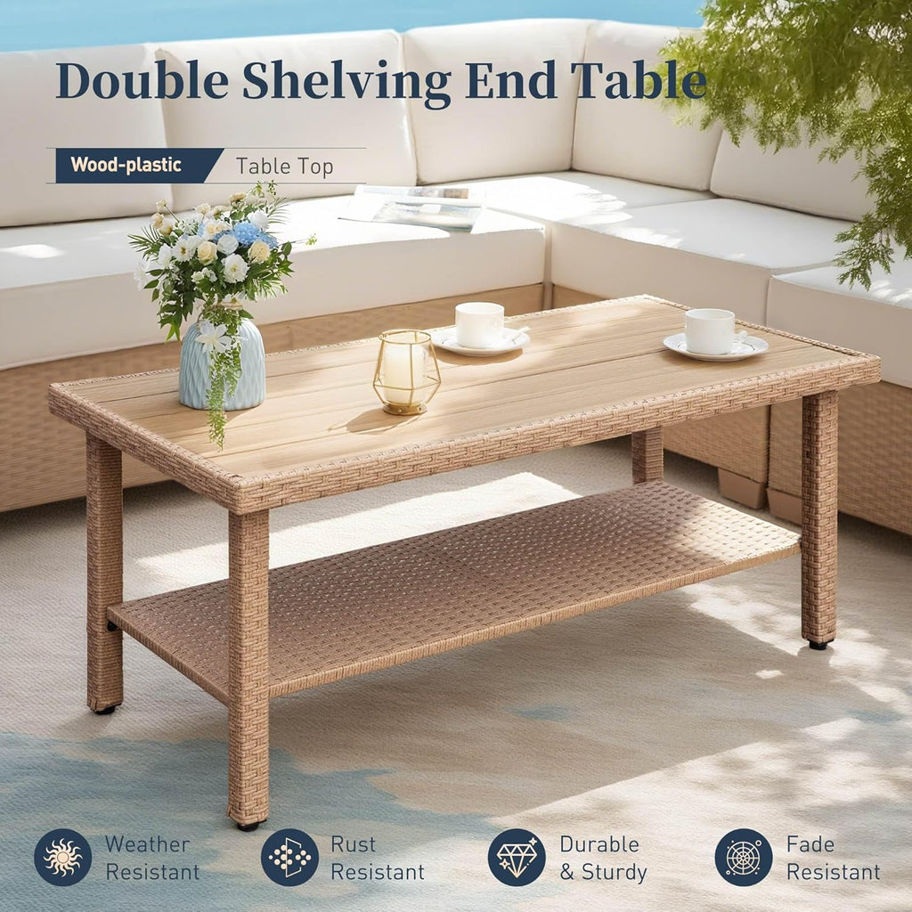 SUNSHINE VALLEY, 6 Piece, 5-Seats, Wicker, Patio Conversation Set, Beige