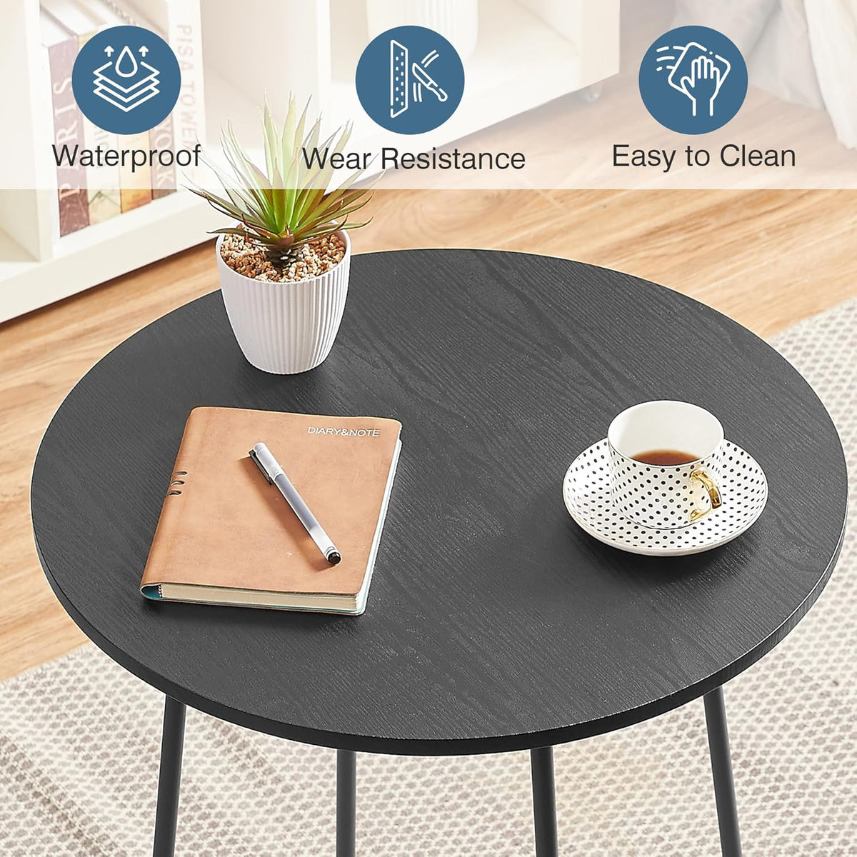 VECELO 3 Piece Pub Table and Chairs Sets Counter Height Bistro Bar Sets with 2 Barstools for Kitchen Breakfast Nook, Small Space, Apartment, Breakfast Dinner Restaurant, Black