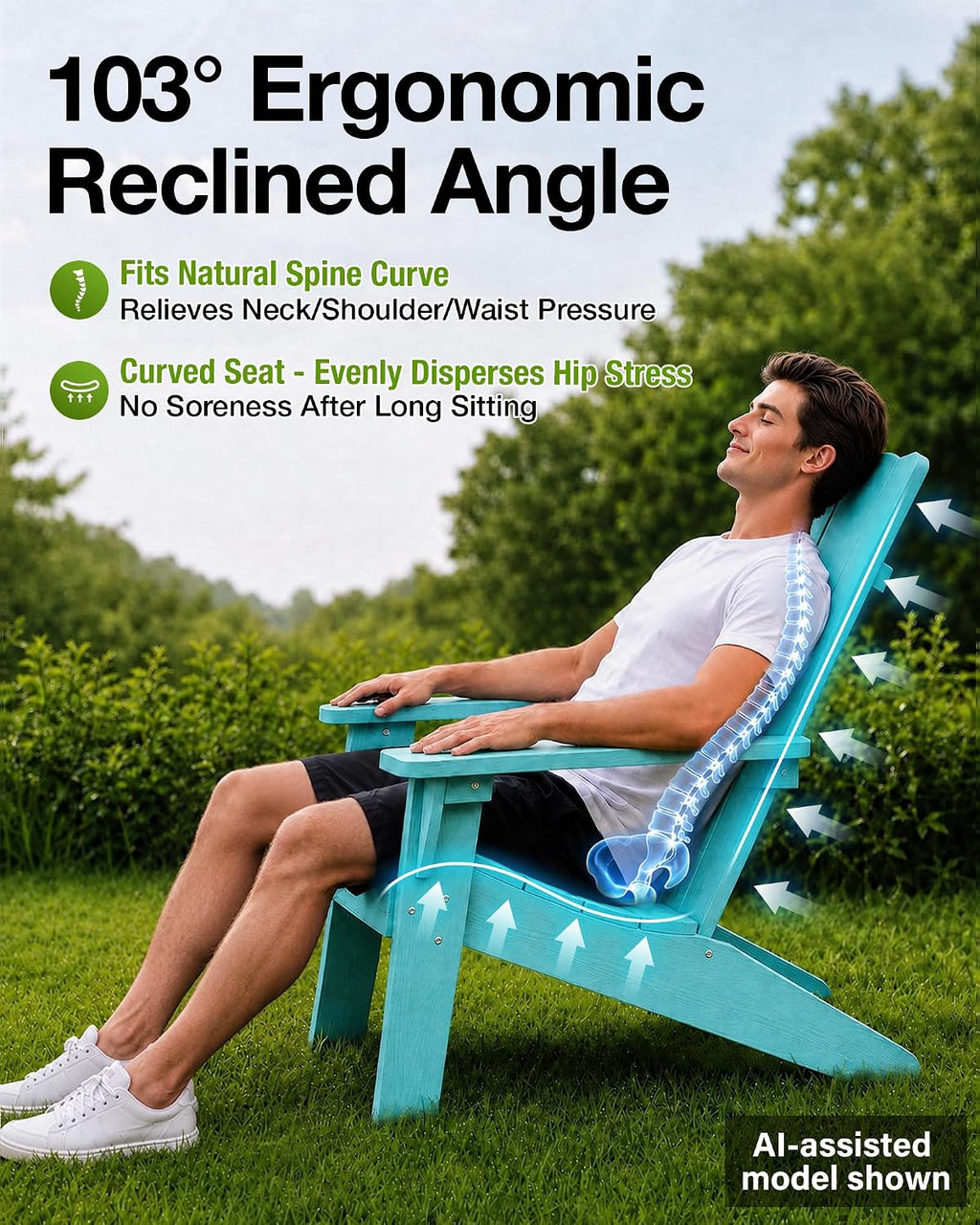 MXIMU Modern Oversized Adirondack Chair, 450lb Load-Bearing Outdoor Chair