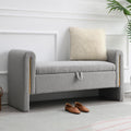 NIOIIKIT 52" Storage Ottoman Bench, Teddy Upholstered Storage Bench with Armrest, Entryway Bench with Pull-Ring, End of Bed Bench with Padded Cushion, Window Bench for Living Room (Grey)