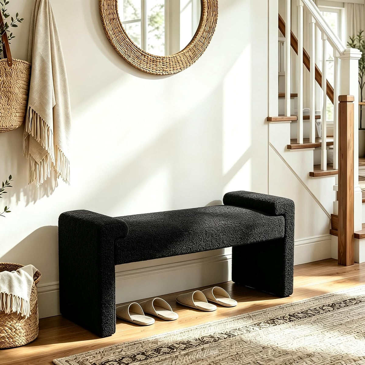 Upholstered Entryway Bench, 43" Modern Bedroom Bench, Black