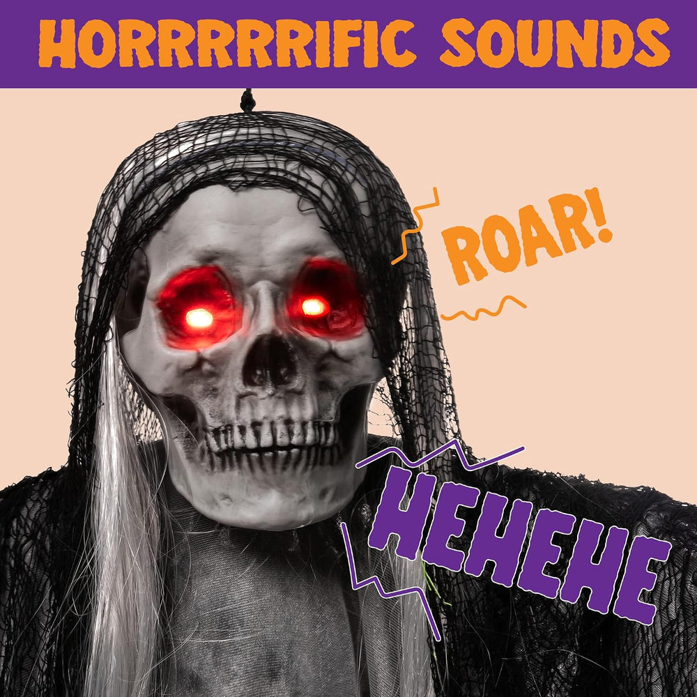 JOYIN Halloween Animated Hanging Grim Reaper Outdoor Decorations with Voice C...