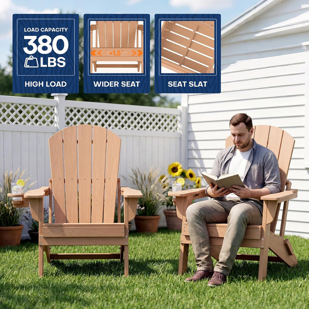 HDPE Folding Adirondack Chair with Cup Holder, Cedar