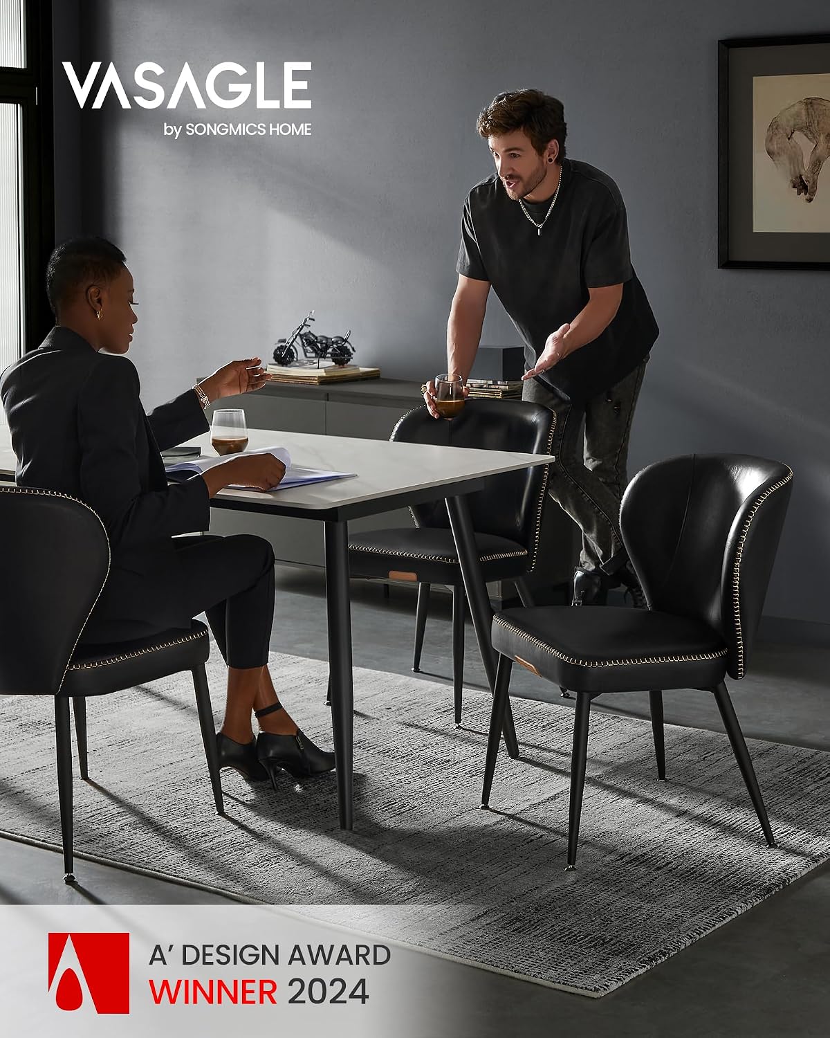 VASAGLE Dining Chairs Set of 2, Upholstered Kitchen Chairs