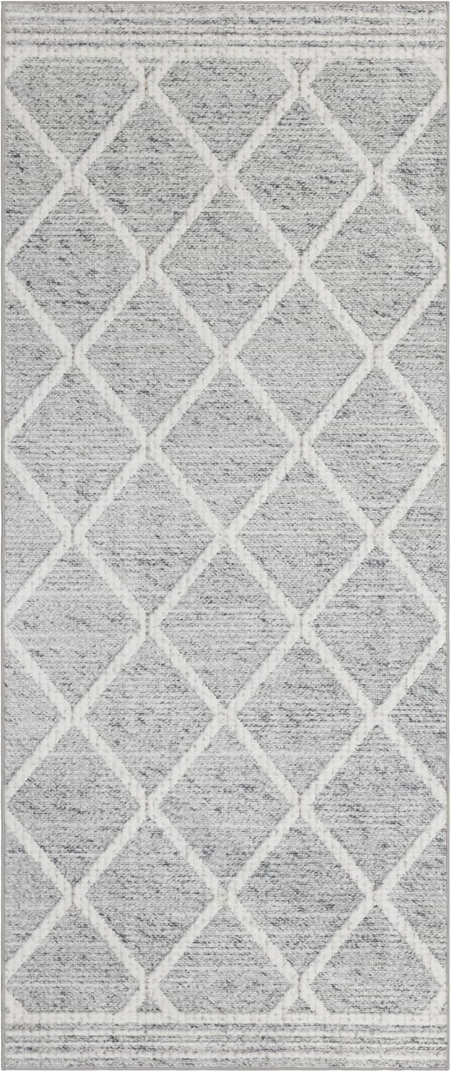 ReaLife Rugs Machine Washable Area Rug Runner - Living Room Bedroom Bathroom Kitchen Entryway Office - Padded Low Pile Stain Resistant Premium - Boho Modern Farmhouse - Tessa - Gray Ivory 2'6" x 6'