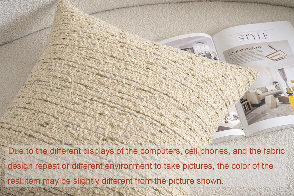 Zealax Neutral Throw Decorative Boucle Pillow Covers for Bed Couch Living Room, Striped Textured Luxury Accent Pillow Cases Square Cushion Covers Set of 2, 22x22 Inch, Cream