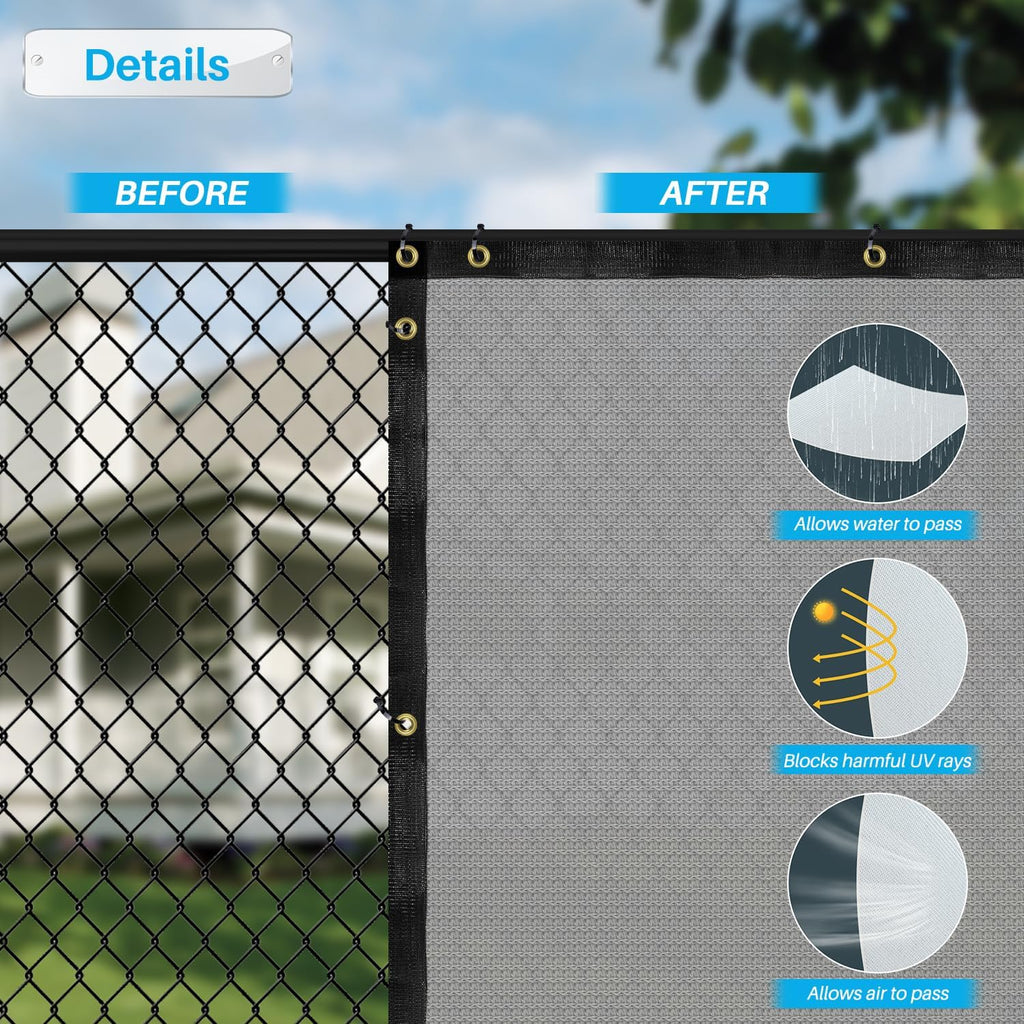 Patio 8' x 40' Fence Privacy Screen Gray Heavy Duty Windscreen Fabric Mesh Fencing Porch Screens, Outside Lattice Panels Chain Link Fences Deck Railing Cover for Outdoor Wall Backyard Balcony Pool