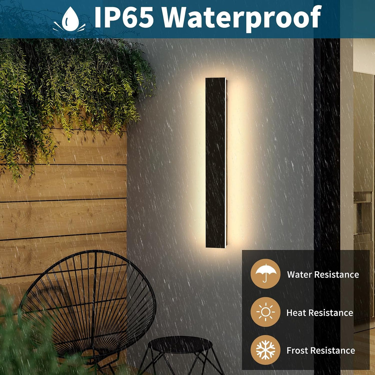23.6inch Modern LED Wall Sconce, 3000K Warm White Outdoor Lights, IP65 Waterproof, Black Aluminium, Minimalist Wall Light Fixture, AC 85-265V, 24W, Wall Lamp for Yard, Patio, Garage, Porch